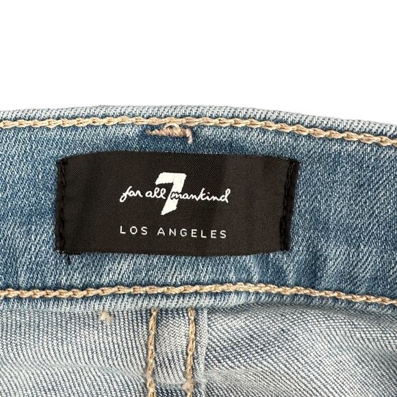 7 For All Mankind The Ankle Skinny Light Blue Mid Rise Raw Hem Jeans Womens 27‎ - Picture 3 of 11